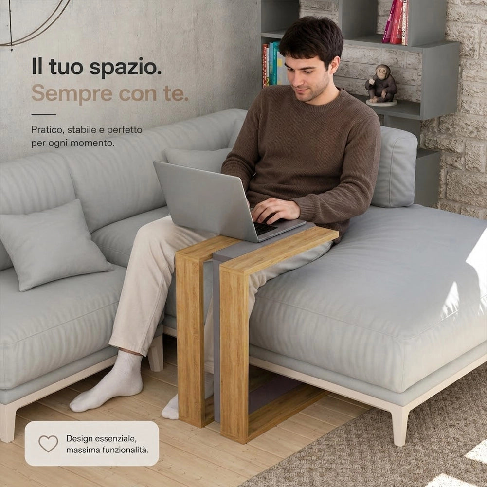 Tavolino da Caffè Porta PC Laterale Divano in Legno MDF Quercia e Moka 57x40x30cm