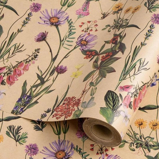 Carta da imballaggio a disegno di fiori selvatici - Rotolo mini - Ideale per festa di compleanno e baby shower - 43,2 cm x 10m