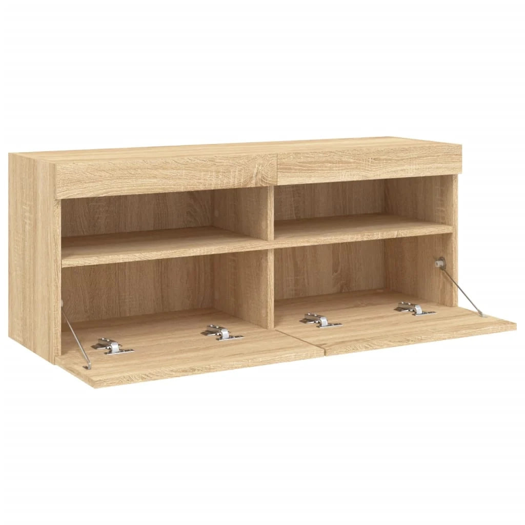 Mobile TV multimediale mensola TV credenza mobile TV sala da pranzo soggiorno parete attrezzata per camera da letto con luci LED rovere Sonoma 100 x 30 x 40 cm marrone 02_0027999