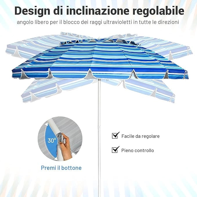 Ombrellone da Spiaggia 2,43 m, Ombrellone Portatile da Esterno con Borsa di Trasporto, con Protezione Solare, Ideale per Spiaggia, Balcone, Giardino(Blu navy)