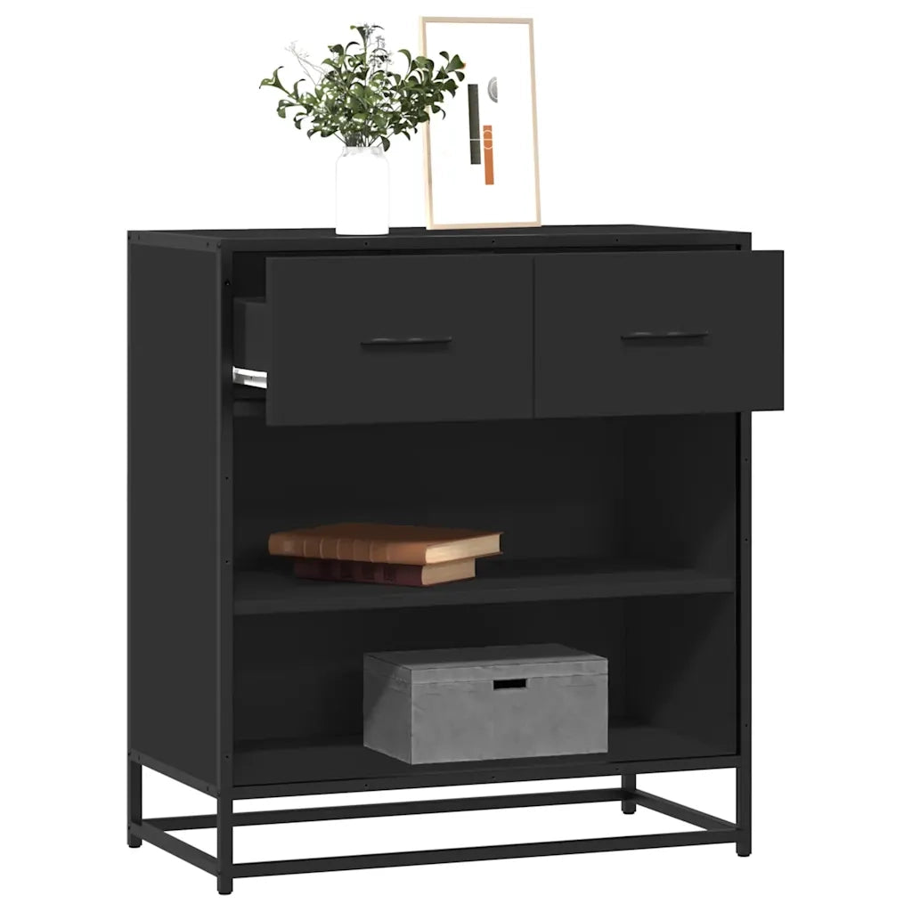 Credenza Rovere Nera 68x35x76 cm in Legno Multistrato 848984