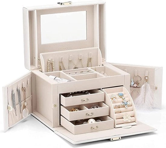Cassettiere da viaggio per donne / scatola per orologi e gioielli - Cassetti per gioielli Organizzatore portatile per collane, orecchini e anelli - Scatola di stoccaggio per gioielli
