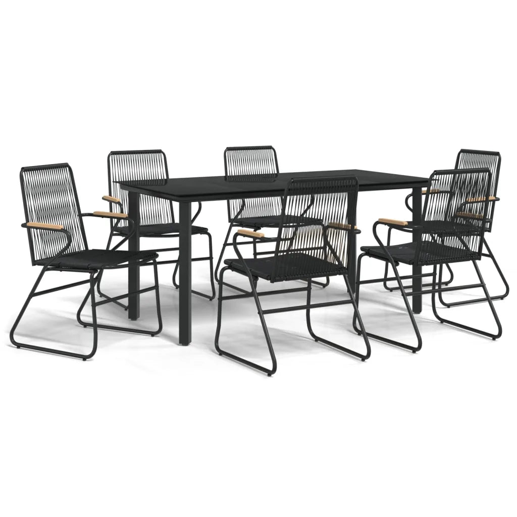 Set da Pranzo da Giardino 7 pz Nero in Rattan PVC