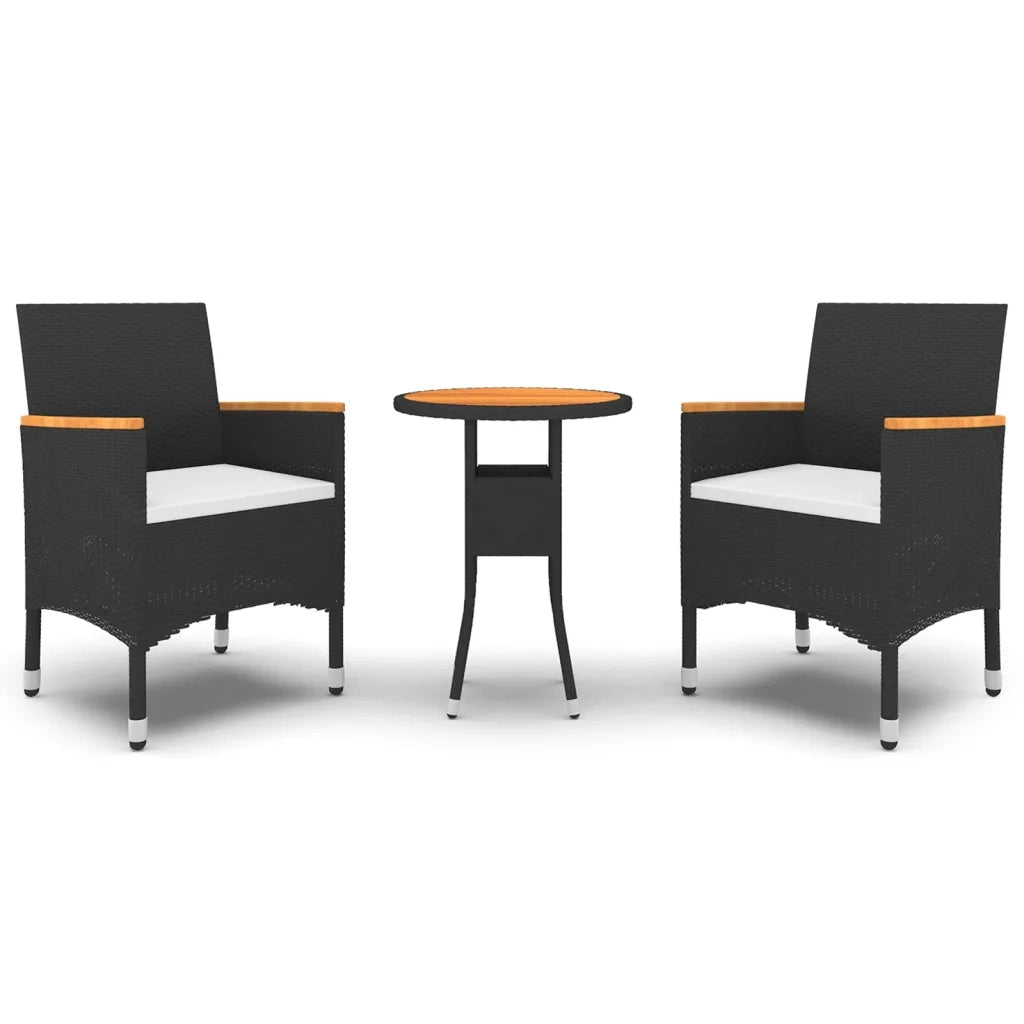 Set da Pranzo per Giardino 3 pz | Set Salotto da Giardino in Polyrattan Nero