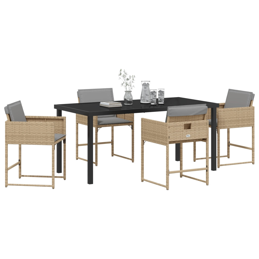 Set da Pranzo da Giardino 5 Pezzi con Cuscini Rattan Polipropilene Beige
