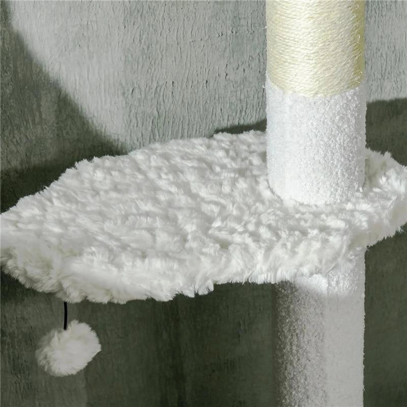 ALBERO PER GATTI A SOFFITTO CON ALTEZZA REGOLABILE E PALI TIRAGRAFFI IN COTONE 48X32X225-255 CM BIANCO