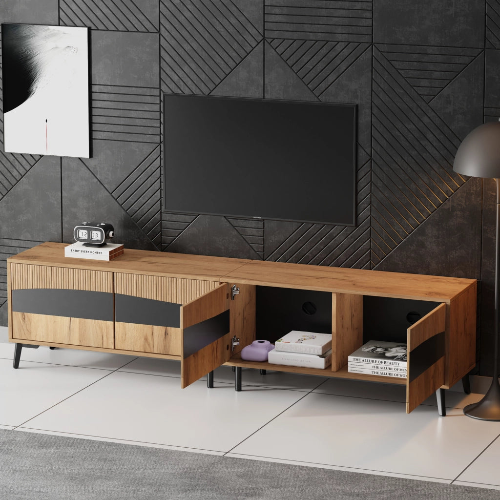 Mobile TV Lowboard ¨C MINIMAL ¨C Legno e Nero, 4 Ante, 8 Gambe, 180x40x50 cm