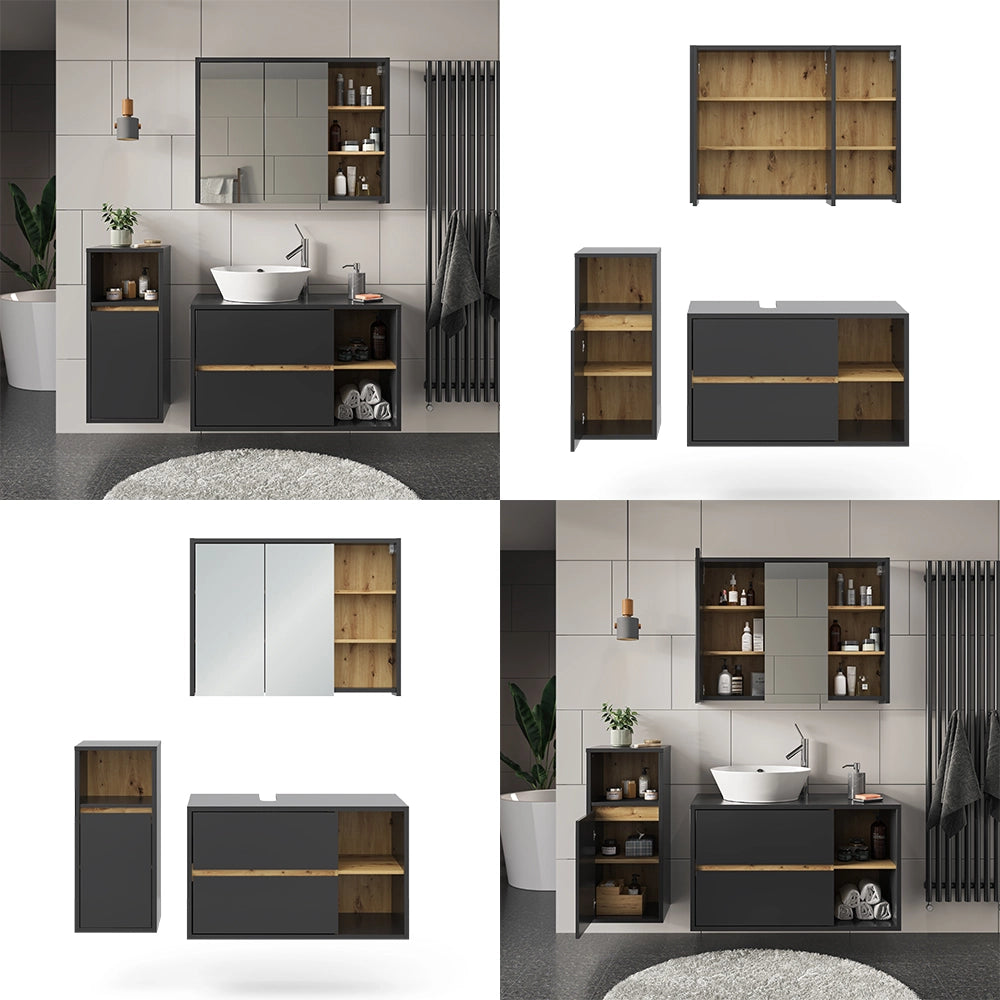 Vicco Set di mobili da bagno Antracite 3 parti, con mobile midi