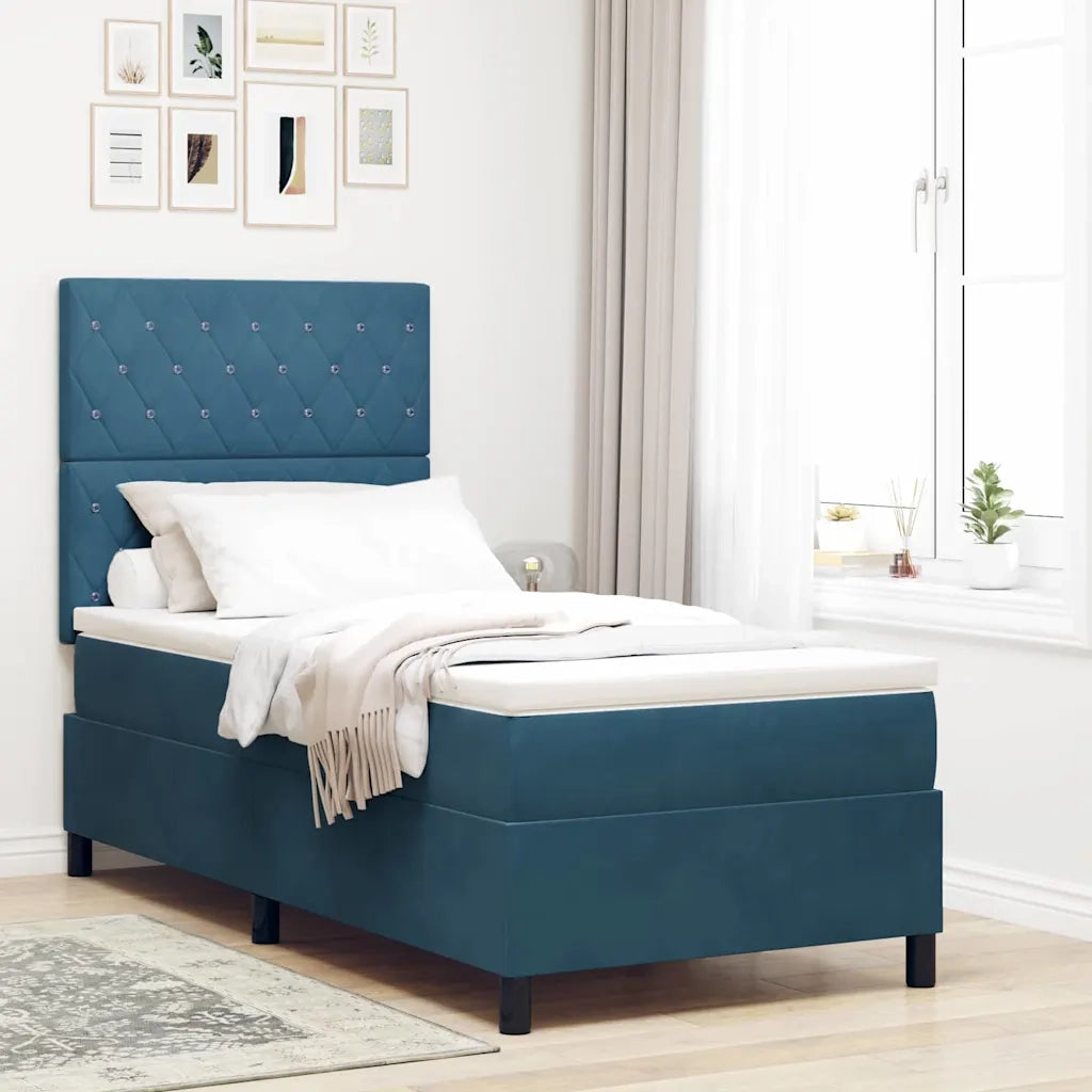 Letto a molle con materasso Blu Scuro 90 x 190 cm Velluto 3339738
