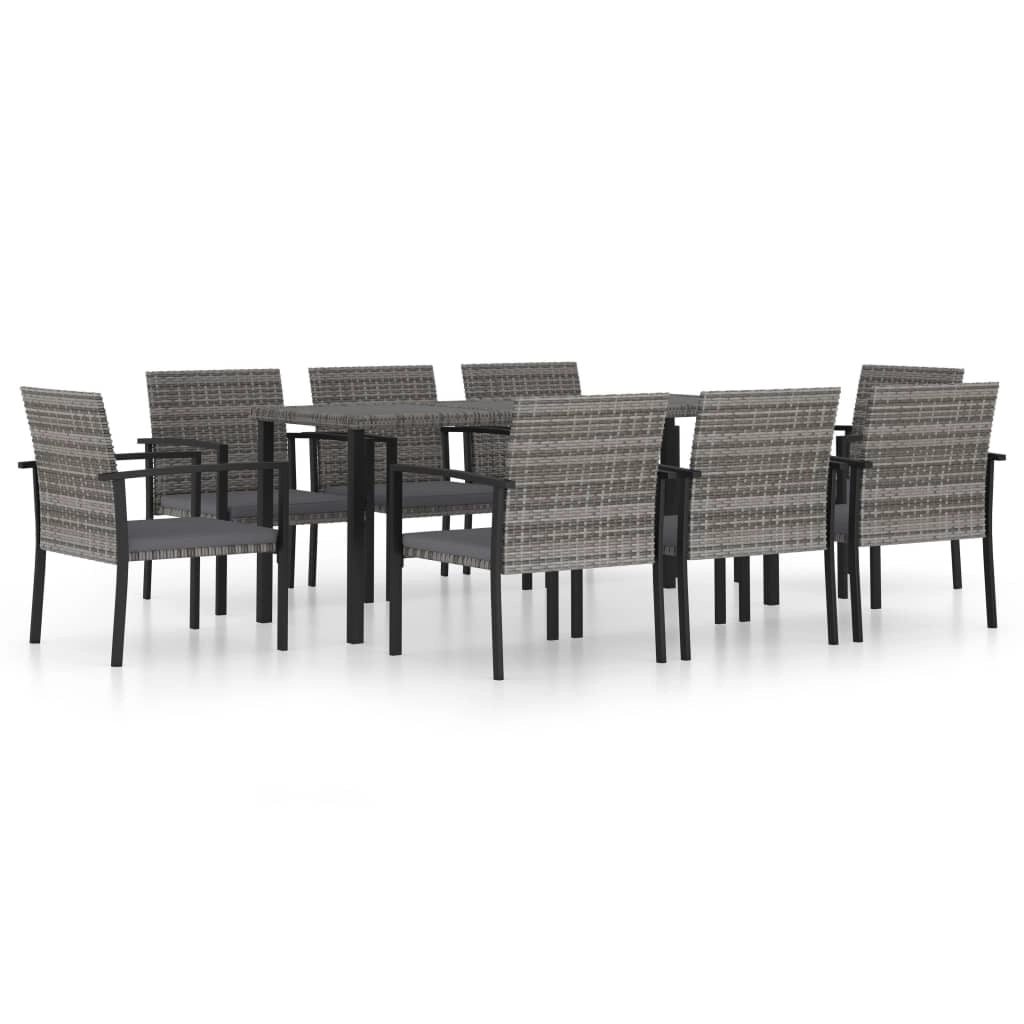 Set da pranzo da giardino per esterni da 9 pezzi in resina di vimini grigia 02_0014128