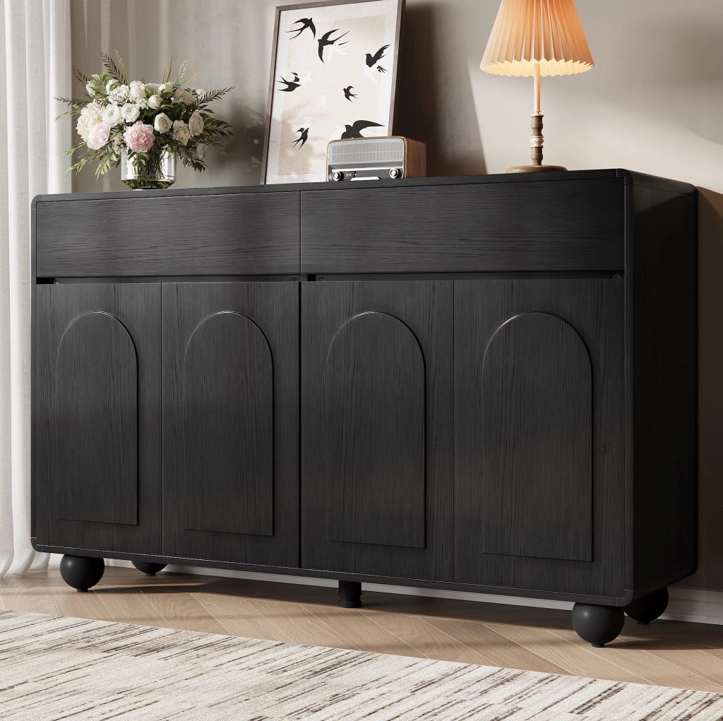 Credenza sideboard con porte ad arco; 140 x 38 x 89 cm; in PB e MDF nero
