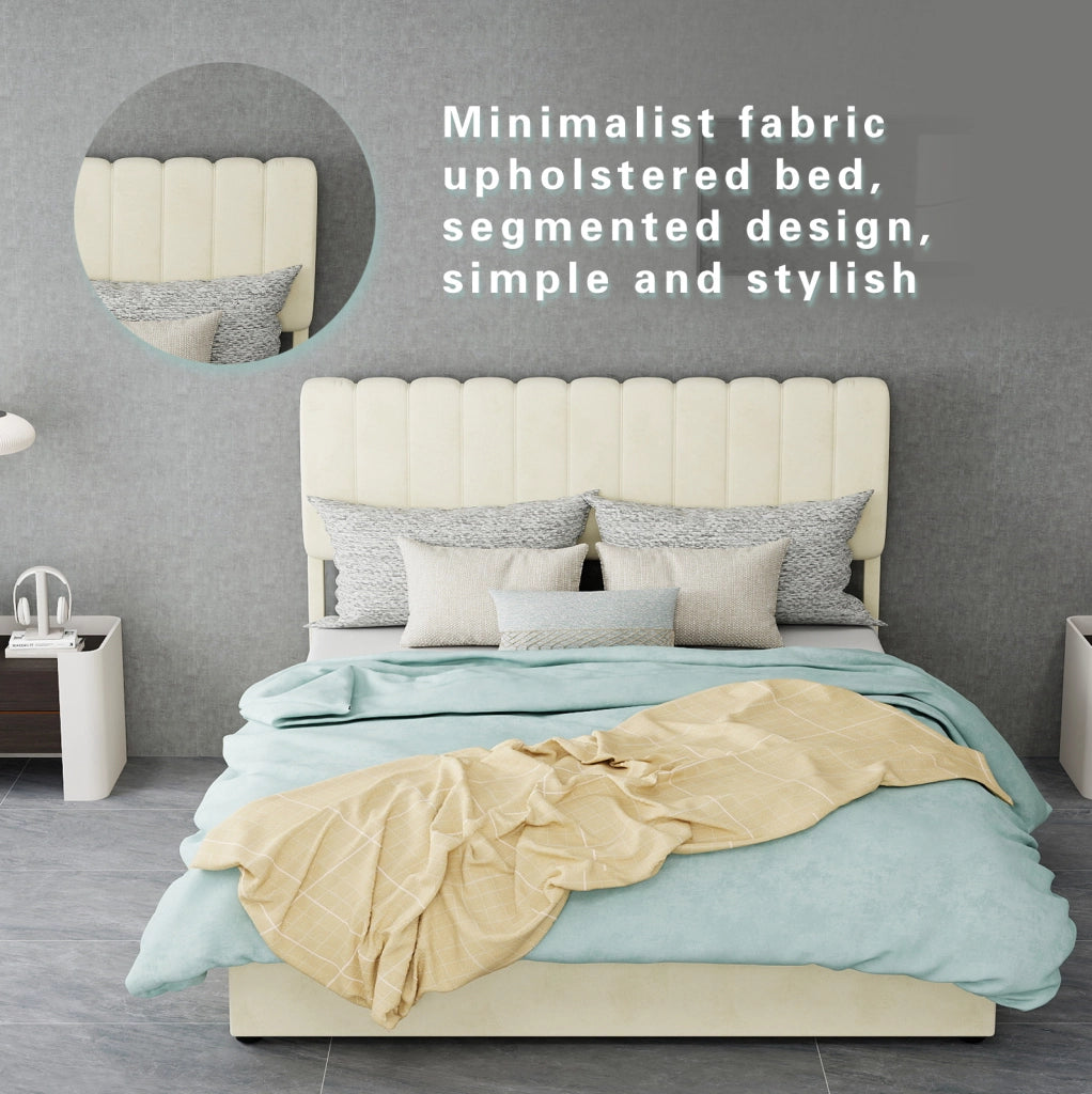 Letto imbottito 140x200 cm in velluto beige con materasso incluso