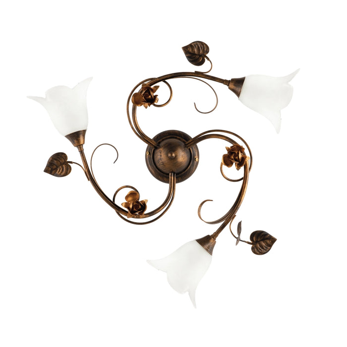 Plafoniera Classica Arte Povera 3 Luci Ferro Battuto Marrone E Oro Serie Cestino