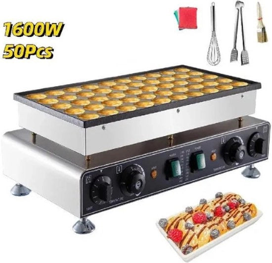 Poffertjes Faccia di Ferro - Wafeliera Elettrica - 50Pezzi Mini - Frittelle Fatta in Casa - Elettrodomestico da Cucina