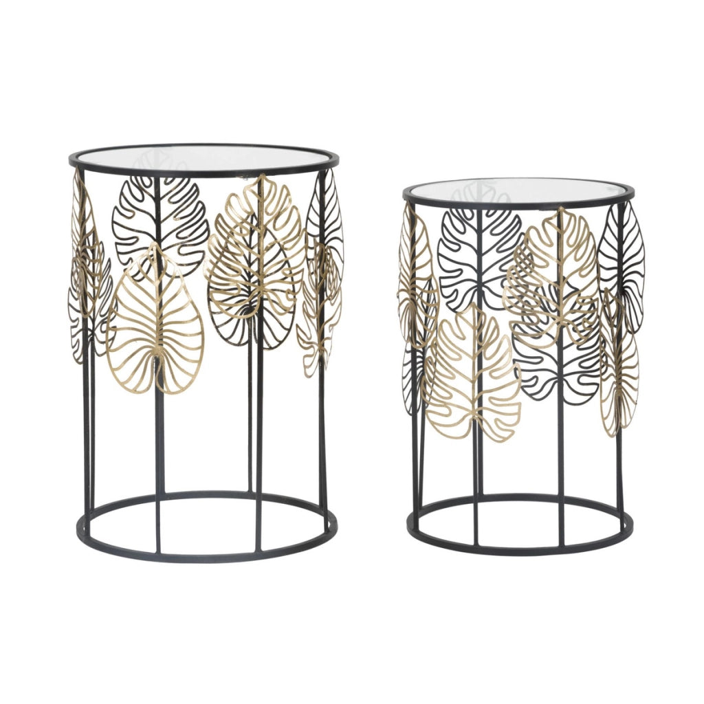 Set di Tavolini Foglia 67, Nero, Metallo, 38x38x55 cm