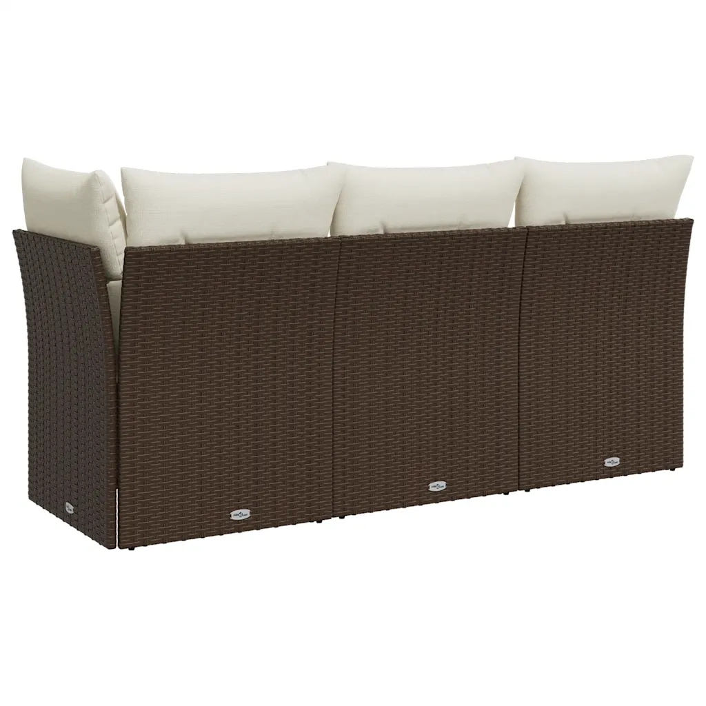 Divano da Giardino a 3 Posti con Cuscini-Sofa da Giardino-Divano da esterno in Polyrattan Marrone</em>