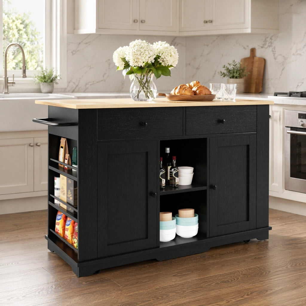 Isola cucina mobile con presa, piano pieghevole e 5 ruote