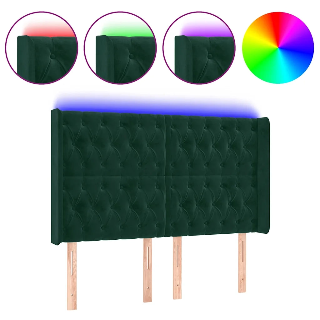 Testiera | Testata a LED Verde Scuro 163x16x118/128 cm in Velluto