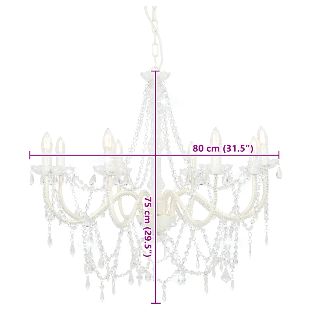 Lampadario con Perline Bianco 8 Lampadine E14 CFW2521108