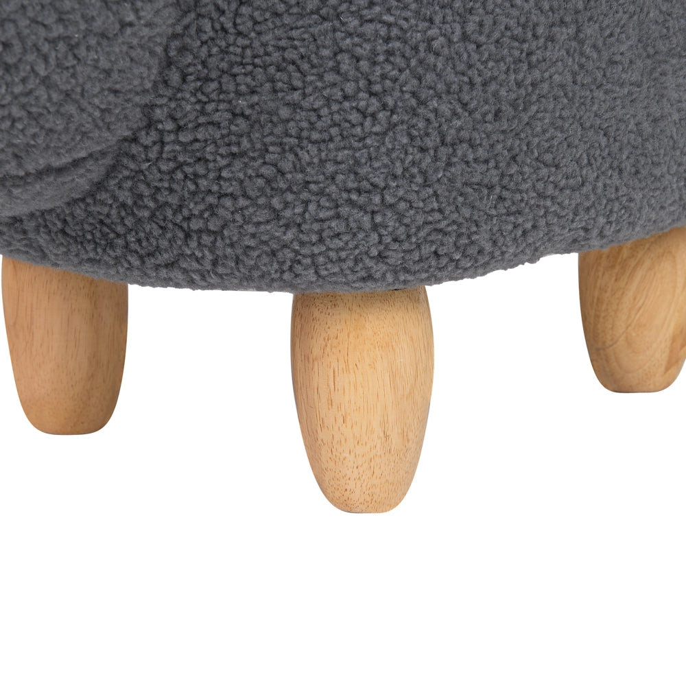Sgabello per bambini Tessuto in poliestere grigio Gambe in legno imbottite Poggiapiedi per la cameretta dei bambini