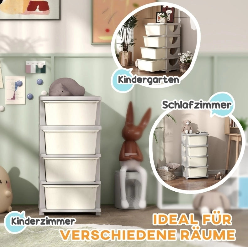 Mobile contenitore per bambini con 4 cassetti crema