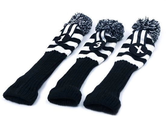 Set di Protezioni per Mazze da Golf 3 pezzi - Adatto per Driver (460cc) - Fairway - Tela Tessuta - Nero/Bianco - Protezione contro le Scalfitture - Protezioni per la Testa delle Mazze