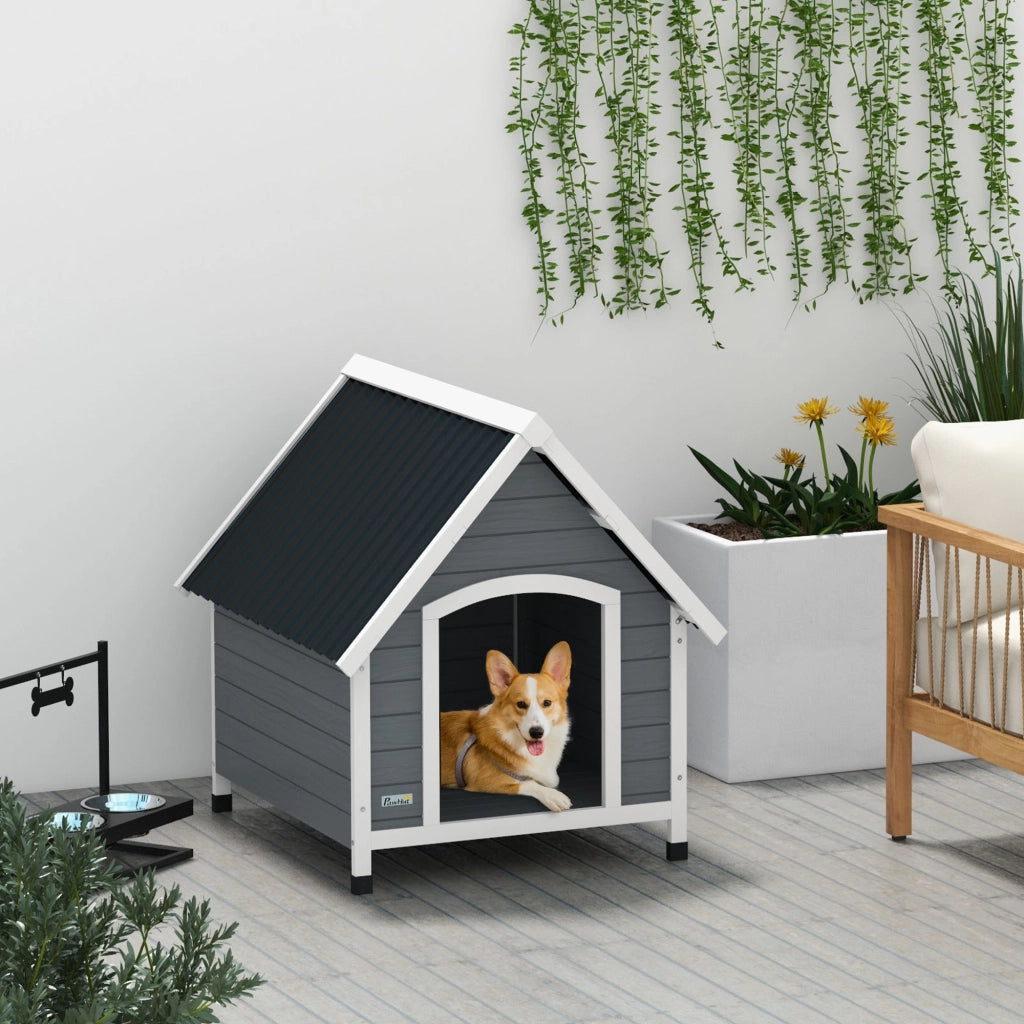 Casetta per cani esterna in legno con pavimento rimovibile ¨C zephmum ¨C 84x99x87 cm grigio