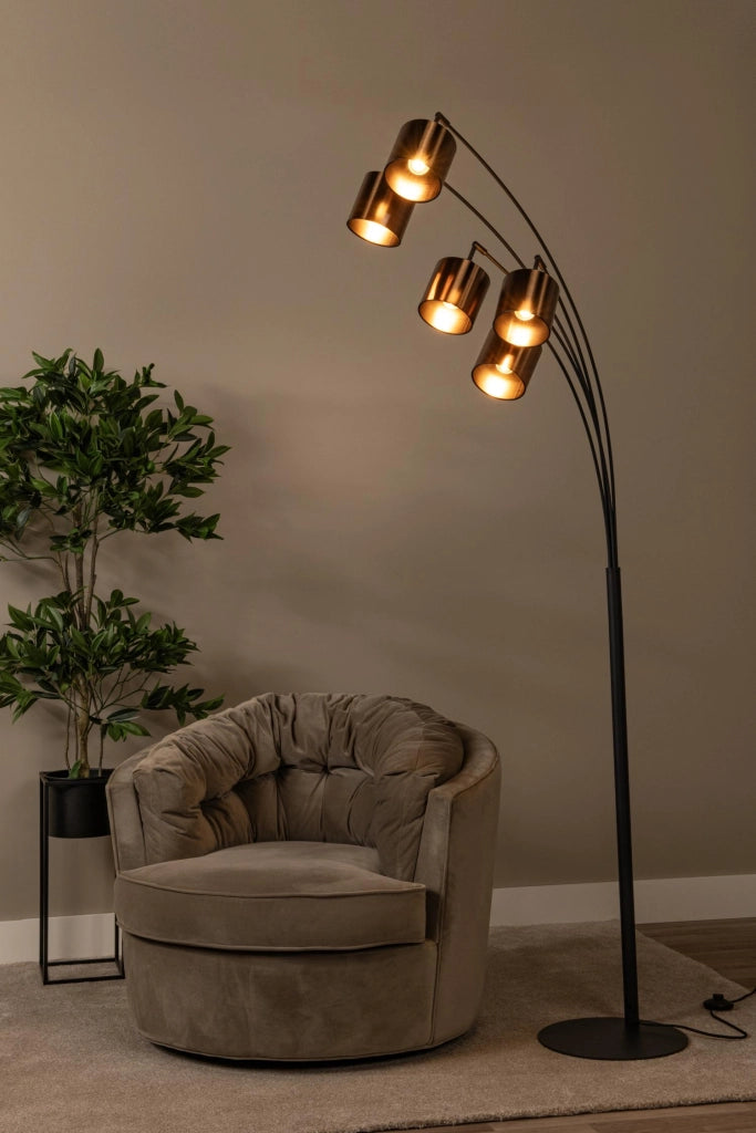 Lampada da terra industriale 5xE27 nero rame RANKOS Lucide