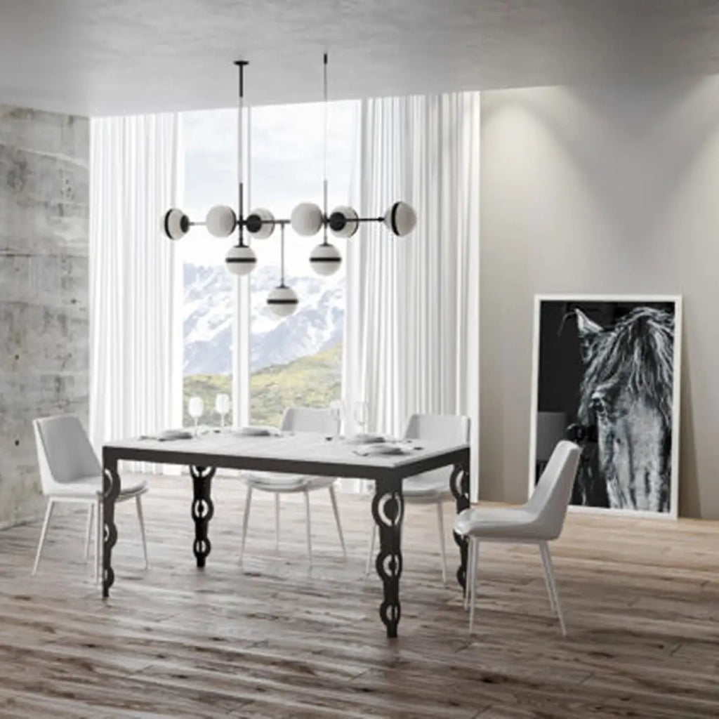 Tavolo allungabile 120/380x90 cm Karamay Evolution colore bianco frassino telaio e gambe antracite
