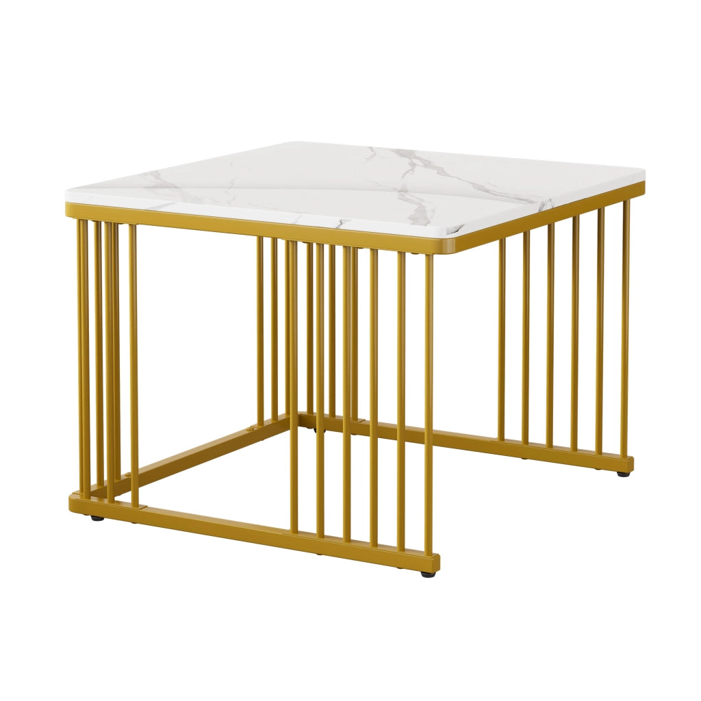 TAVOLINO DA CAFFÈ Quadrato Set 2 pezzi 60x60/45x45 cm Effetto Marmo Bianco Oro