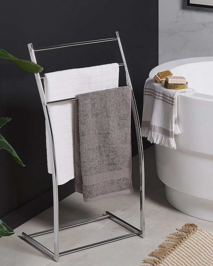 Porta asciugamani in acciaio argento lucido 3 binari Accessori bagno Porta asciugamani in piedi dal design moderno