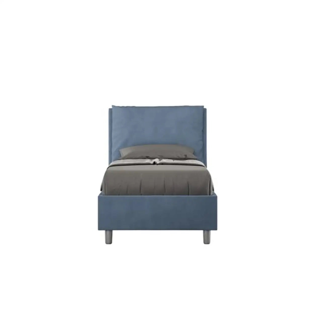 Letto singolo contenitore imbottito 80x210 microfibra blu Antea