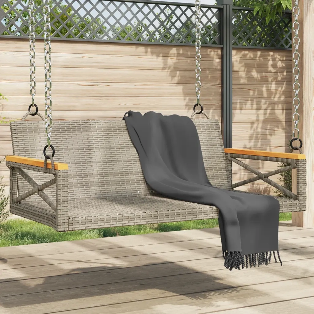 Panca da Giardino | Panchina Dondolo Grigia 109x62x40 cm in Polyrattan