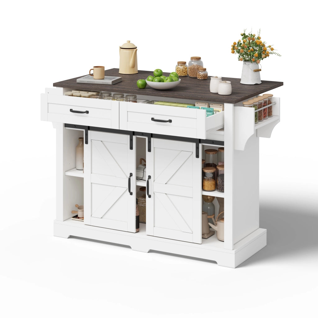 Isola cucina pieghevole - Zephmum - 120¡Á45(70)¡Á91 cm - Bianco - Con ruote e ante scorrevoli