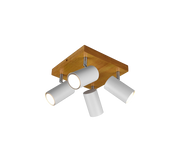 Plafoniera Led 4 Spot GU10 5W Cilindo Bianca base Legno Marley GD Trio