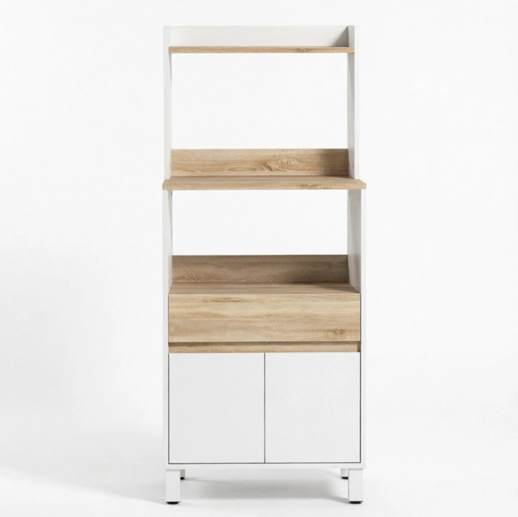 Mobiletto per Microonde con Ripiani e Cassetto, Bianco o Rovere, 60x40x131 cm