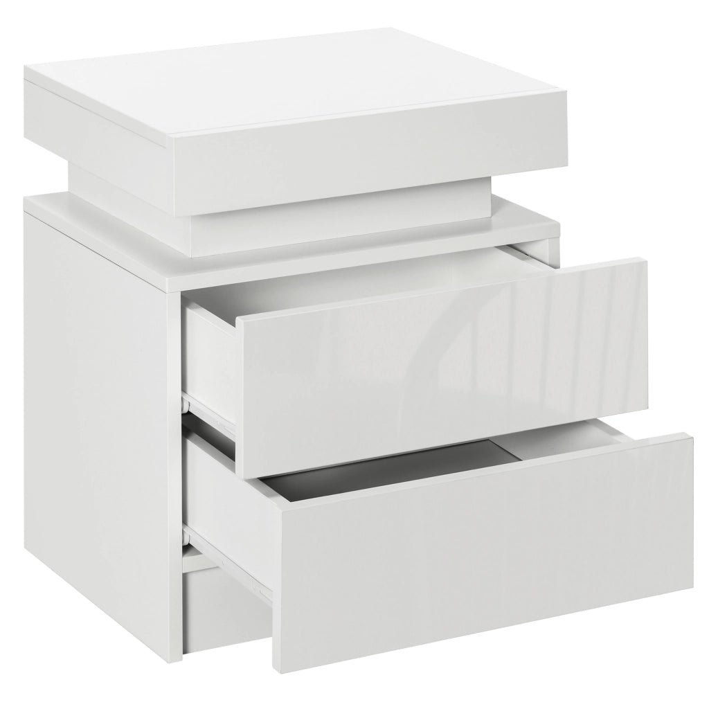 Comodino con Luci LED e 2 Cassetti ¨C Zephmum ¨C Bianco, Multistrato, 45x35x52 cm