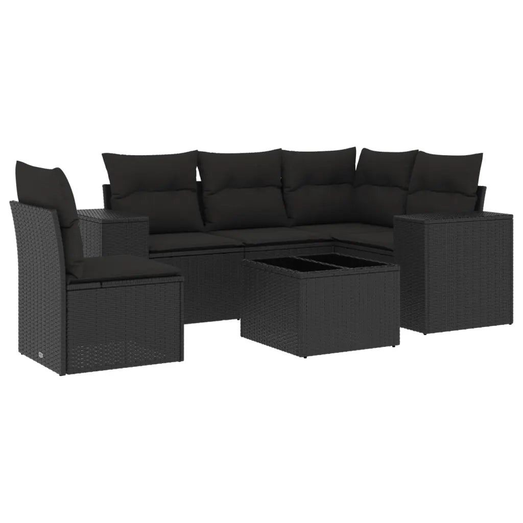 Set Divano da Giardino 6 pz con Cuscini Nero in Polyrattan