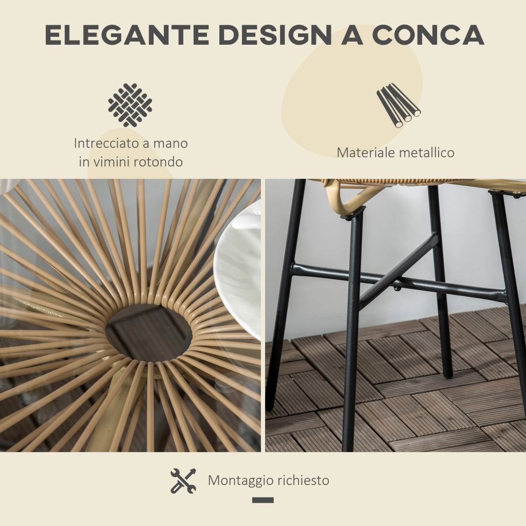 Tavolino da Caff¨¨ Rotondo Boho ¨C Xylo ¨C Rattan PE Beige Vetro Temperato ?50x50cm