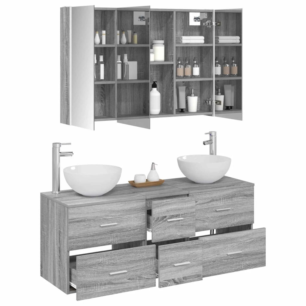 Set di mobili per il bagno 4 pcs Sonoma grigio 3406748
