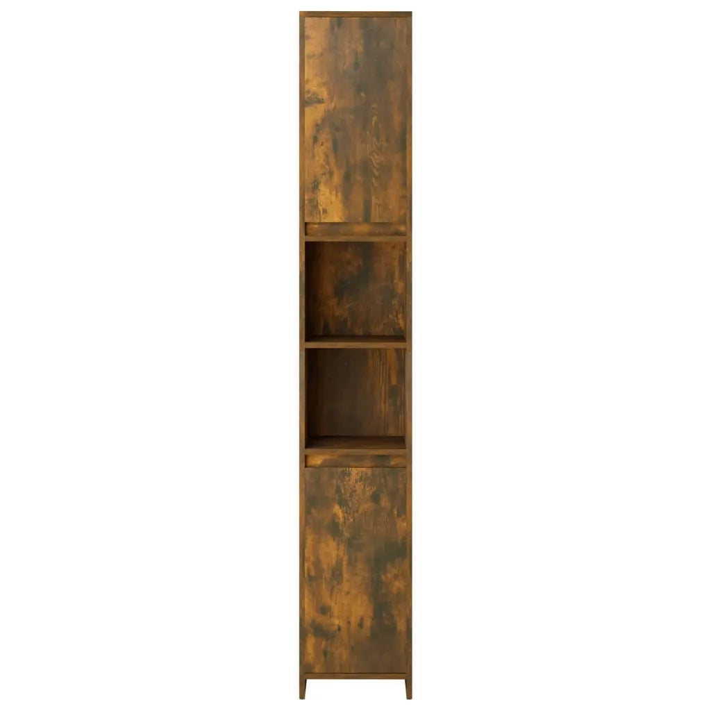 Elegante mobiletto da bagno con 6 scomparti 30 x 30 x 183 cm realizzato in legno composito finitura rovere affumicato 02_0048138