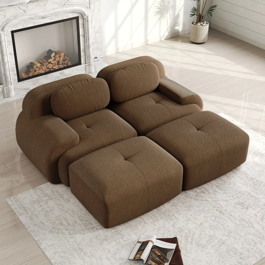 Divano modulare angolare - con braccioli ergonomici e base antiscivolo - in velluto a coste marrone