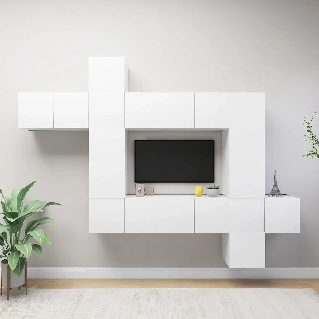 Set Mobili Porta TV 10 pz Bianco in Legno Multistrato 3078737