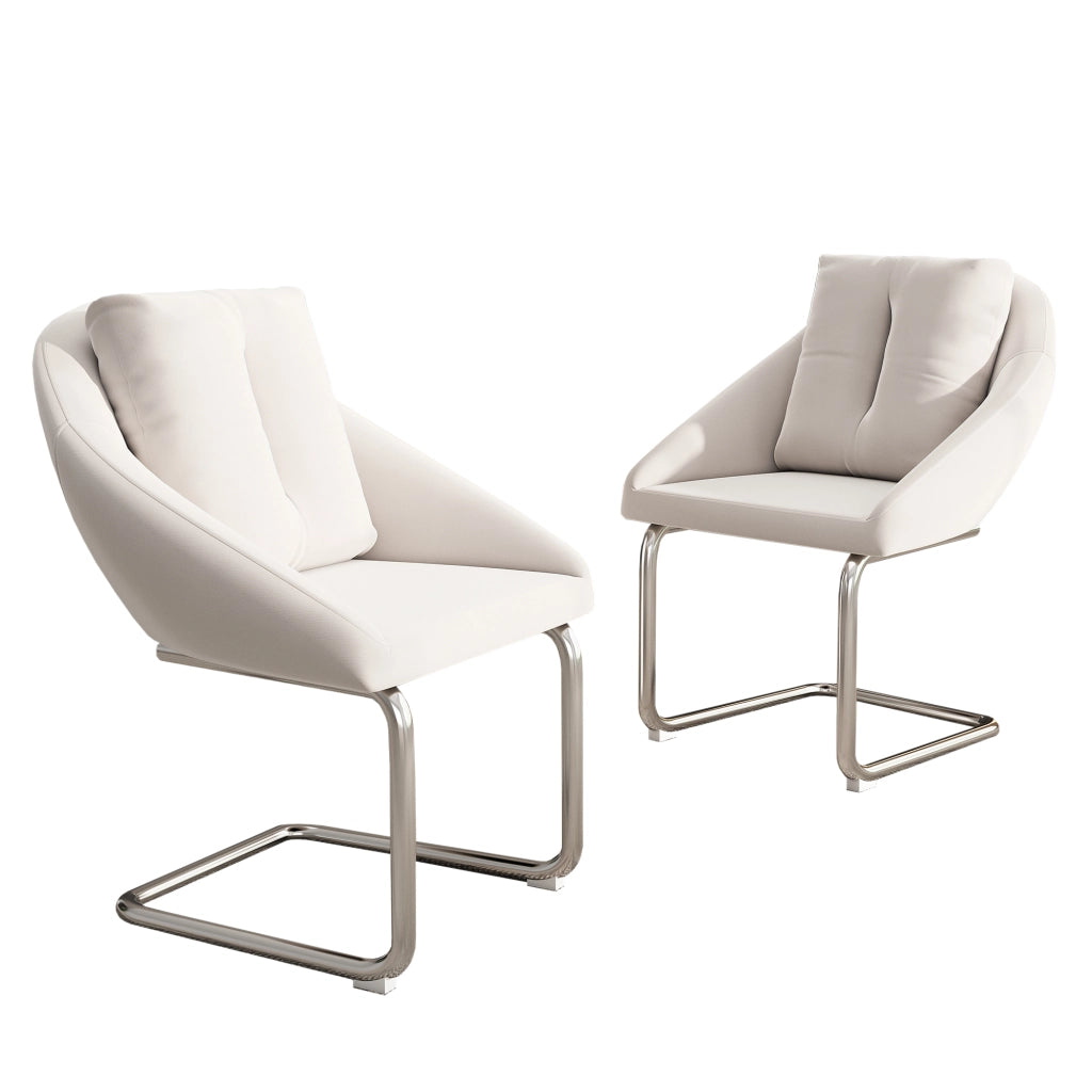 Set 2 sedie da pranzo in velluto beige, struttura in metallo, stile moderno
