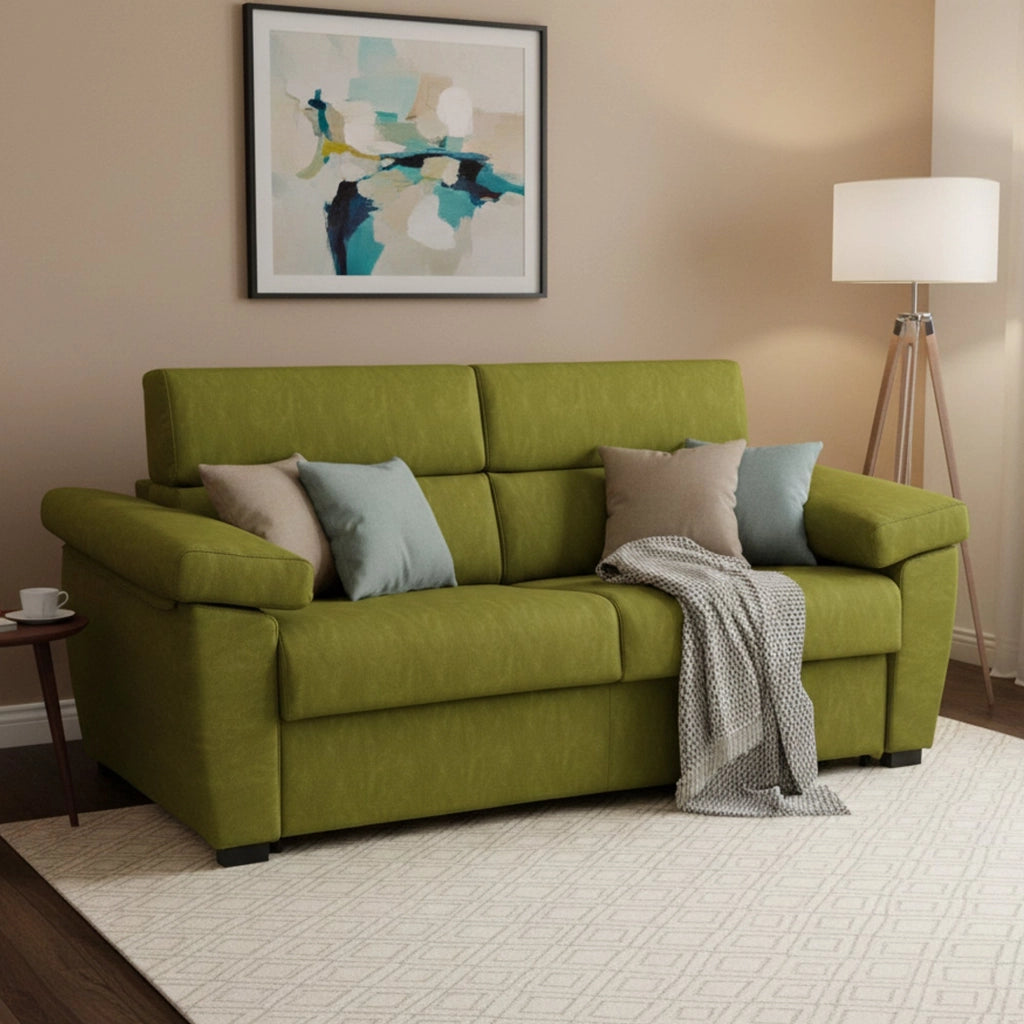 Trino, Divano Letto 3 Posti Sfoderabile Made in Italy, 225x95 cm Verde