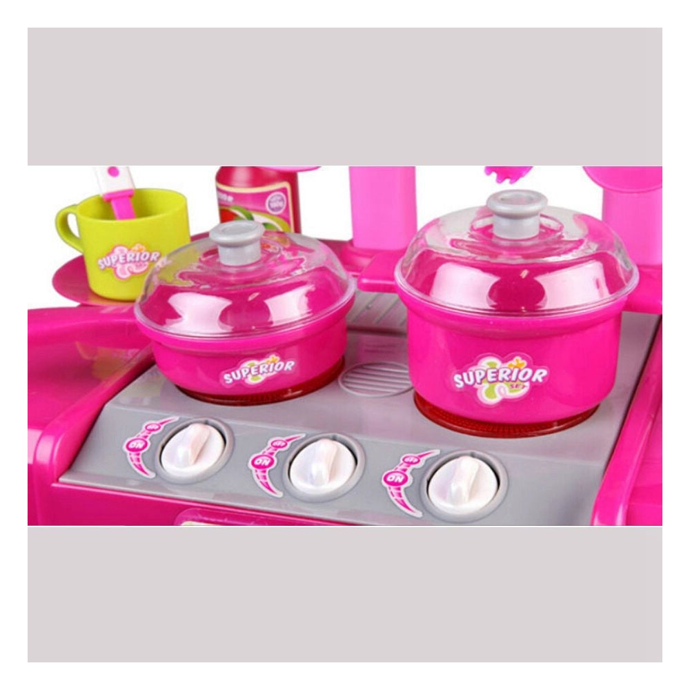 Trade Shop - Cucina Giocattolo Bambini Richiudibile In Trolley Fornello Luci Suoni Accessori Azzurro -