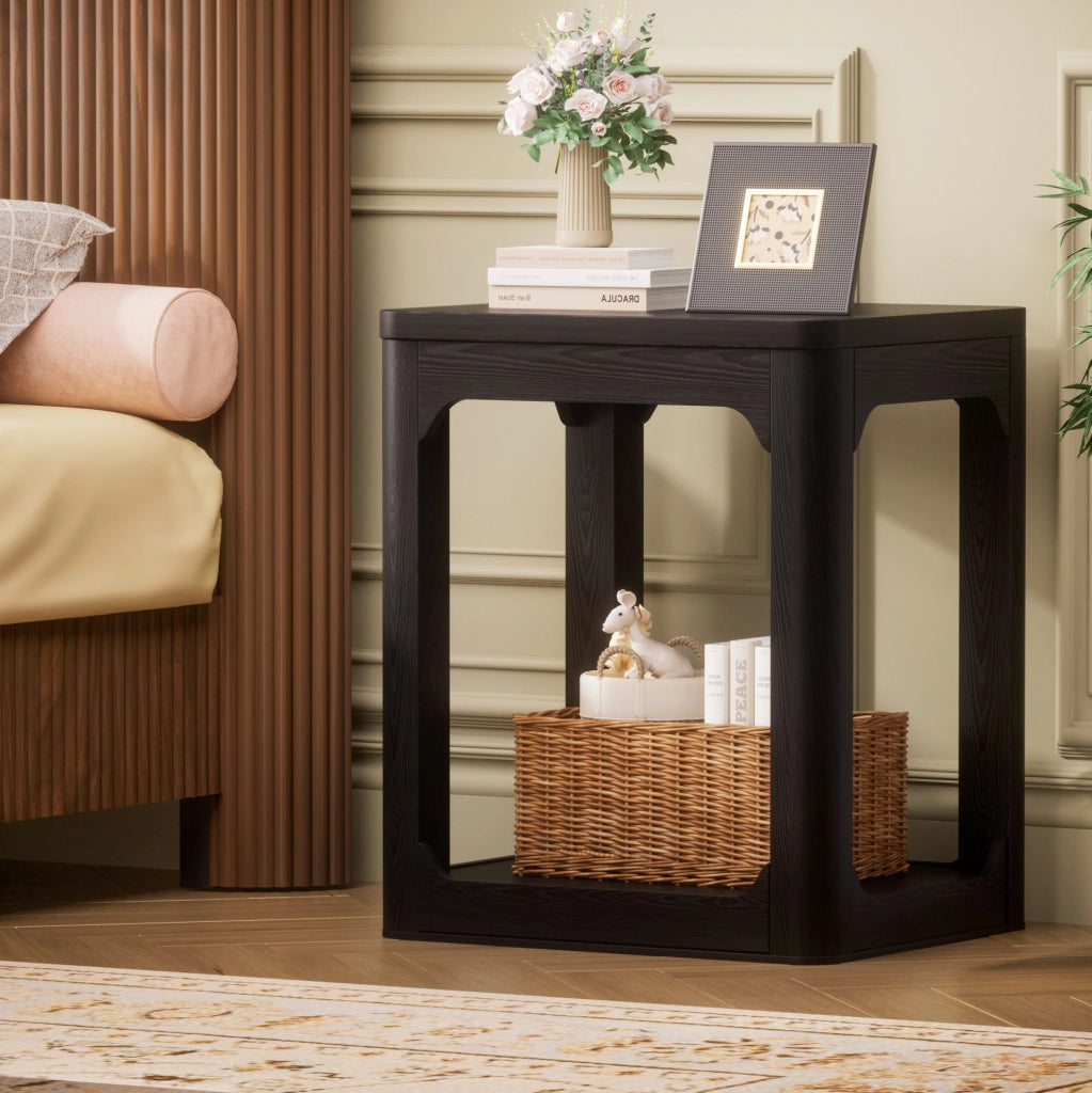 Set di 2 tavolini da appoggio 50x40x60 cm in MDF nero， doppio livello