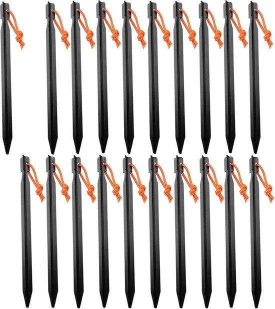 Haringe in lega d'alluminio nera, 20 pezzi con cordino per trekking e campeggio