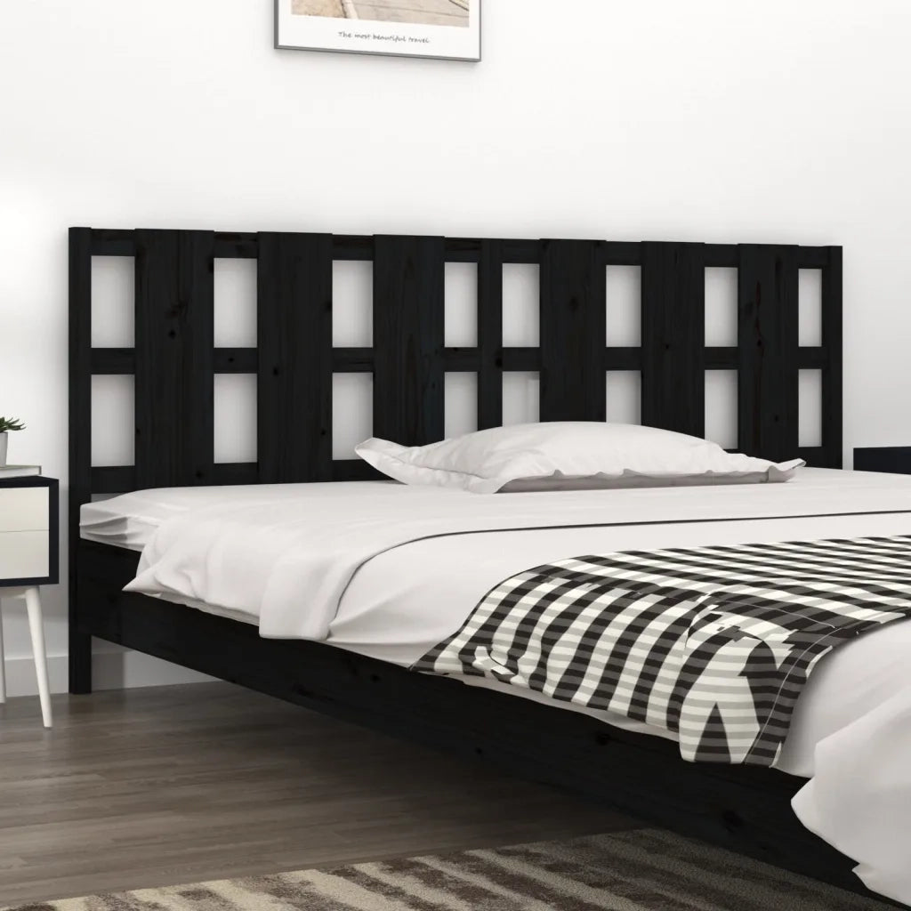 Testiera per Letto-Testata-Testiera Decorativa Nera 205,5x4x100cm in Legno Massello di Pino 683425