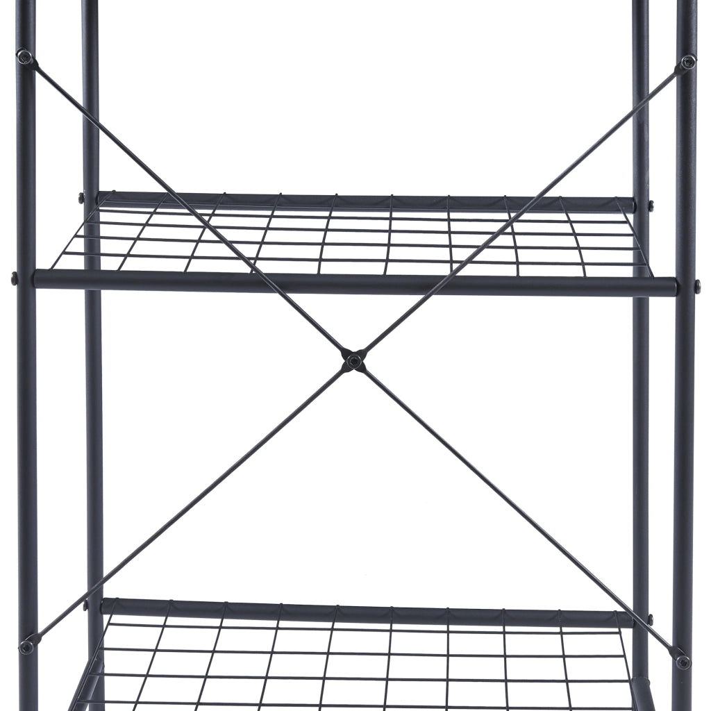 Scaffale da Cucina 'Nibe' Mobile da Stoccaggio Supporto per Microonde Organizzatore da Cucina con Parete a Griglia e Ripiani - Nero / Effetto Marmo [en.casa]
